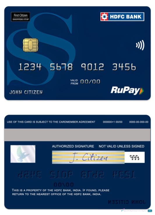 Download India HDFC Bank RuPay Shoppers Stop credit card Photoshop template